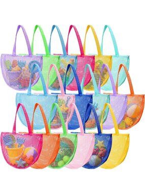 18 Pcs Mesh Beach Bag Set for Kids - Toy & Seashell Collecting Tote Organizer